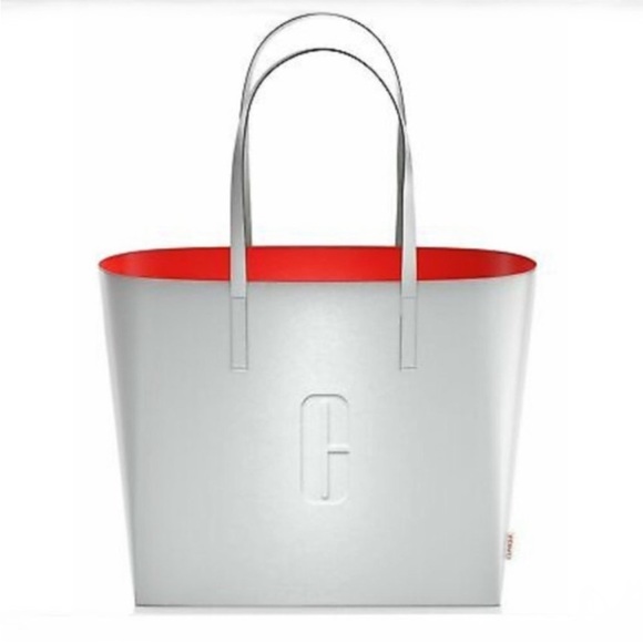 Clinique Handbags - Clinique New Silver Tote Bag Red Inside.17.5 X12 NWT